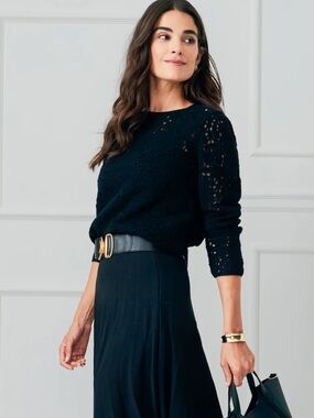 J.McLaughlin Black Wool Lace Knit Crewneck knit - Women's